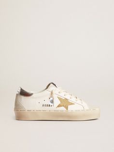 Hi Star with Swarovski crystal star and silver leather heel tab | Golden Goose White Leather Sneakers With Foil Embossed Logo, Silver Golden Goose, Golden Goose Gold Glitter, Golden Goose Blue Star, Golden Goose Gold Star, Golden Goose Metallic Sneakers, Lace Socks, Star Sneakers, Crystal Stars