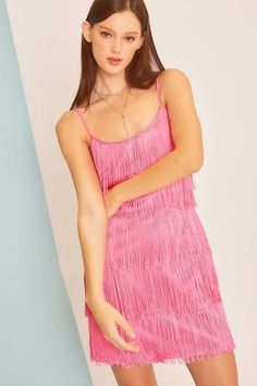 Shake It Off Fringe Dress-Dresses-Main Strip-Max & Riley Ruffle Bottom Dress, Pink Print Dress, Beaded Starfish, Hot Pink Tops, Fringe Mini Dress, Tanya Taylor, Glamorous Dresses, Stripped Dress, Shake It