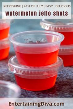 plastic cups filled with watermelon jello shots