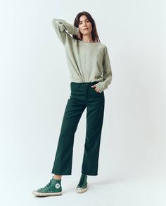 Retro Bottoms With Relaxed Fit And Straight Hem, Retro Wide Leg Pants For Fall, Retro Straight Leg Pants For Fall, Green Straight Leg Work Pants For Fall, Retro Style Winter Workwear Pants, Straight Green Work Pants For Fall, Green Straight Work Pants For Fall, Vintage Bottoms With Straight Hem For Fall, Emily And Meritt