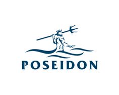 the poseidon logo is shown with a man in a boat and an arrow