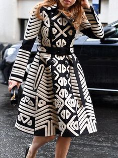 Geometric Shawl Collar Urban Trench Coat With Belt | stylewe Coat Dresses, Shawl Collar Coat, Casually Chic, Wardrobe Upgrade, Types Of Coats, Sarah Ferguson, Black And White Dress, Black N White Dress, Trench Coats Women