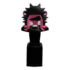 a black and pink monster head with spikes on it's head, sitting in front of a white background