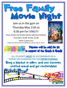 a flyer for the free family movie night