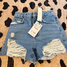 New With Tags Zara High Rise Short, Size 32 / 0 High Wasted Jean Shorts, White Mom Jeans, Distressed High Waisted Shorts, Plaid Skort, High Wasted Jeans, Mini Pleated Skirt, Sailor Shorts, Black Skort, Studded Shorts