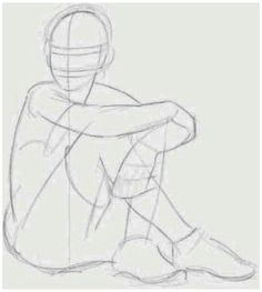 a drawing of a person sitting on the ground