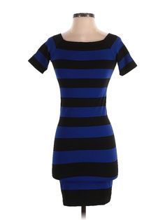 Forever 21 Casual Dress Size: One Size Blue Dresses - used. 76% POLYESTER, 18% NYLON, 6% SPANDEX, Mini, Crew Neck, Stripes, Short, Short Sleeve | Forever 21 Casual Dress: Blue Stripes Dresses Blue Bodycon Mini Dress With Short Sleeves, Casual Blue Dress From Forever 21, Forever 21 Blue Mini Dress, Fitted Short Sleeve Mini Dress By Forever 21, Forever 21 Fitted Short Sleeve Mini Dress, Blue Casual Dress, Blue Striped Dress, Blue Dress Casual, Dress First