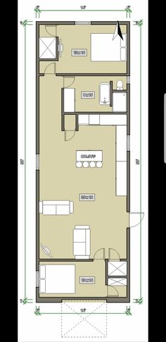 the floor plan for a small apartment with two beds and one living room in it