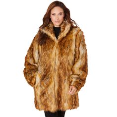 Your new supersoft statement look for winter. Indulgent faux fur feels so cozy, and the trendy shape is easy to wear over (and elevates) any look. Stand collar. Zip front closure. Front pockets. Fall Faux Fur Coat With Faux Fur Trim, Cozy Fall Fur Coat With Faux Fur Trim, Cozy Faux Fur Lined Coat For Fall, Fall Mink Color Fur Coat With Faux Fur Trim, Brown Faux Fur Coat For Cold Weather, Cozy Brown Fur Coat With Faux Fur Lining, Brown Cozy Fur Coat With Faux Fur Lining, Short Faux Fur Coat, Plus Size Outerwear