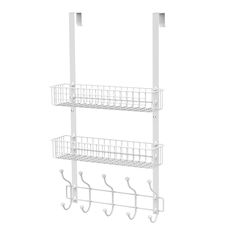 three tiered rack with hooks on each side