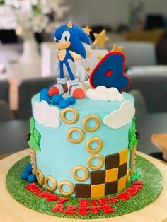 a sonic the hedgehog birthday cake on a table