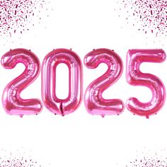 the number 2055 is made out of pink foil balloons and confetti sprinkles