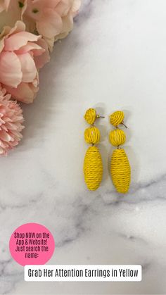 Finish your summer looks with a pop of color!  Earrings are 2.75" in length.  All sales final. Summer Looks, Color Pop, Yellow, Color