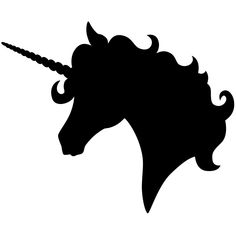 a black and white silhouette of a unicorn's head with a long horn on it