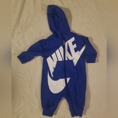 Brand New Never Worn. Cute Little Hooded Onesie Has A Zip All The Way Down Front. Baby Nike, Nike Blue, Way Down, Kids Nike, All The Way, Onesies, The Way, Kids Shop, Color Blue