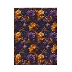 a purple and yellow flower pattern on a black background