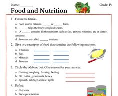 food and nutrition worksheet for grade 1 students with answers in the text below