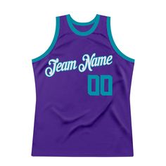 Represent your distinct look with this custom basketball jersey from our web. It boasts stitched tackle twill name & number and classic trims along with moisture-wicking technology for added comfort. Features: 1. Material: 100% Recycled Polyester 2. Embroidered team or player name and numbers 3. Fit: Jerseys have an athletic cut. For a looser fit, we recommend ordering one size larger than you normally wear 4. Moisture-wicking fabric has spongy handle, good draping property and elasticity as wel Custom Basketball Jersey, Purple Jersey, Custom Sportswear, Logo Number, Blue Football, Custom Basketball, Custom Fans, Purple Teal, Baseball Shirts