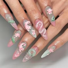 Occasion Nails, Fantasy Nails, Pedicure Manicure, Almond Nails Designs, Really Cute Nails, Design Nails, Designs Nail, Kawaii Nails