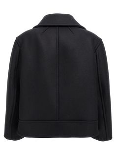 Saint Laurent's double-breasted oversized peacoat made of black wool cloth. It features wide lapels, front button closure, welt pockets, long sleeves, straight hem, and silk-lined interior.Gender: WOMENMaterial: T WOOL 100%;BU BUBALUS BUBALIS O:IN 100%;F SILK 100%;FP COTTON 97%;FP ELASTAN 3%Color: BlackMade in: ITProduct ID: 810508Y080W1000*Import tax/duty will be calculated at checkout (If applicable) Modern Structured Outerwear With Double-breasted Button, Black Pea Coat With Concealed Placket For Fall, Modern Pea Coat With Concealed Placket For Fall, Structured Fall Outerwear With Welt Pockets, Fall Structured Outerwear With Welt Pockets, Modern Fall Pea Coat With Concealed Placket, Black Double-breasted Outerwear With Concealed Placket, Fall Double-breasted Outerwear With Concealed Fastening, Black Long Sleeve Wool Coat With Concealed Fastening