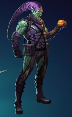 an animated image of a man in armor holding a knife and oranges on his left hand