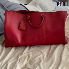 Louis Vuitton Carry On. Barely Worn. Luxury Red Travel Bag For Everyday Use, High-end Red Shopping Bag, Classic Red Bag With Large Capacity, Classic Red Bags With Large Capacity, Luxury Red Bags With Leather Handles, Red Luxury Bags With Leather Handles, Classic Red Large Capacity Bag, Luxury Red Bags For Daily Use, Classic Large Capacity Red Bag