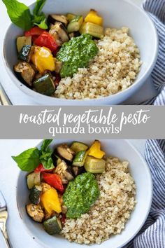 two white bowls filled with vegetables and rice