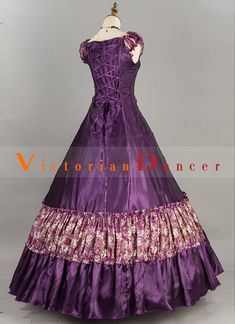 Purple Floral Victorian Southern Belle Lolita Princess Ball Gown   Condition: Brand New  Color: amp;nbsp; Purple  Material: This Victorian Southern Belle Dress is made of amp;nbsp; High Quality Cotton and Satins,smooth, soft and comfortable to wear  Sleeve Length: Short Sleeve  Dresses Length:Floor-Length  Neckline: amp;nbsp; Square Collar  Decoration: Ruffles + Bow  Style: This dress is perfect for civil war,victorian,medieval,regency,renaissance, wedding, cosplay, themed party, photograph, sta Purple Floor-length Costume Dress, Vintage Purple Victorian Dress For Wedding, Purple Vintage Victorian Dress For Wedding, Purple Costume Dress With Fitted Bodice, Fitted Purple Medieval Dress, Purple Fitted Bodice Dress For Costume, Fitted Purple Overbust Dress, Regency Style Purple Wedding Dress, Purple Ruffled Costume Dress