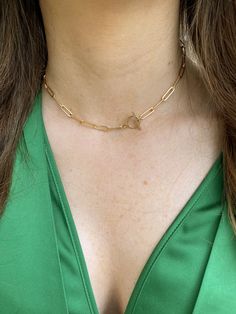 Paperclip chain toggle clasp 14k gold filled necklace Gold Link Necklace, Paperclip Chain Necklace, Creating Jewelry, Gold Chain Necklace, Toggle Clasp, Gold Filled Jewelry, Dainty Jewelry, Link Necklace, Gold Plated Jewelry