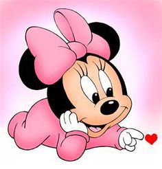 a cartoon minnie mouse laying down with a heart in her hand and smiling at the camera