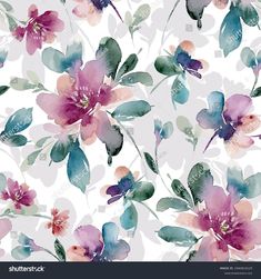 watercolor floral pattern with pink and blue flowers on a white background stock photo edit now