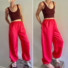 "Great condition.  Similar to urban outfitters jogger fit.   Shown on size small petite model/ 5'4\" 26-32\" waist 15\" rise 30\" inseam" Red Parachute Pants, Pantalon Parachute, Clown Pants, Petite Models, Womens Trousers, Trousers Women, Parachute Pants, Jogging, Capri Pants