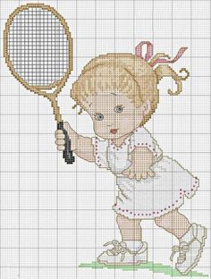 Bimba Tennis_ Cross Stitch Games, Precious Moments Coloring Pages, Free Cross Stitch Charts, Fantasy Cross Stitch, Cross Stitch For Kids, Baby Cross, Cross Stitch Baby, Cross Patterns, Free Cross Stitch