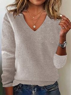 Shop Affordable Women Sweaters Spring/Fall Sweater Casual Sweater Plain Sweater Loose Daily V Neck Long Sleeve On Justfashionnow.com Casual Solid Stretch V-neck Sweater, Trendy Gray Long Sleeve V-neck Sweater, Casual Long Sleeve V-neck Sweater, Casual Stretch Knitted V-neck Sweater, Casual Long Sleeve Solid V-neck Sweater, Casual Solid Color V-neck Sweater For Winter, Casual V-neck Sweater For Winter, Casual Long Sleeve Knitted V-neck Sweater, Casual Soft Knit Long Sleeve V-neck Sweater