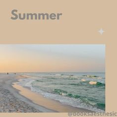 an image of a beach with the words summer written on it and people walking in the water