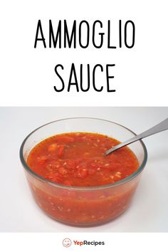 an image of a bowl of tomato sauce with the words ammoglio sauce above it