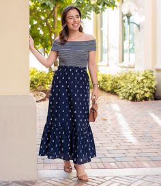 Perfected with a tier of flounce, this effortless pull-on midi skirt spins any style routine into a pretty place. Elasticized waist.,Hit:Hit: Midi - Hits at mid-calf,Imported:Imported,Length:37 1/2" long,Fabrication:100% Cotton,Garment Care:Machine washable Loft Clip Tiered Pull On Midi Skirt Size XS Deep Space Blue Women's by Loft Size Regular - XS Deep Space Blue Women's A-Line, Skirts, 100%, Cotton, Machine, washable Casual Tiered Dress With Lined Skirt, Casual Midi Skirt With Ruffle Hem, Blue Midi Skirt With Elastic Waistband, Navy Flowy Midi Skirt, Blue Relaxed Midi Wrap Skirt, Summer Midi-length Rayon Skirt, Pink Loft Midi Skirt, Blue Polka Dot Skirt, Blue Floral Skirt