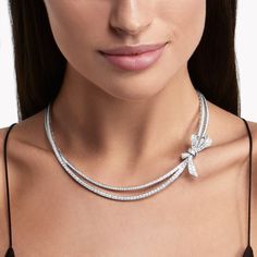 White Gold Necklace, Bow Necklace, Platinum Jewelry, Bow Jewelry