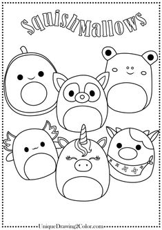 an animal coloring page for children with the word's name and five different animals