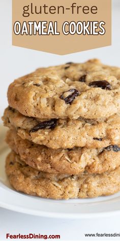 three oatmeal cookies stacked on top of each other with text overlay