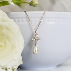 The Rose Necklace in Rose Gold Rose Gold Pearl Necklace, Brides Mother, Bride Birthday, Rose Gold Pearl, Mothers Day Gifts From Daughter, Wedding Look, Pearl Necklaces, Gold Pearl Necklace, Rose Necklace