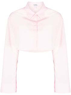 Cotton pink shirt, classic collar, cropped cut. This item is in size 38 and the color is Pink Elegant Long Sleeve Pink Crop Top, Chic Collared Cropped Shirt For Daywear, Elegant Collared Cropped Shirt For Spring, Chic Pink Blouse With Spread Collar, Elegant Pink Cropped Top, Chic Pink Shirt With Spread Collar, Pink Cropped Top For Work, Chic Pink Top With Spread Collar, Classic Cropped Crop Top