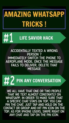 an info poster with the words amazing whatsapp tricks 1 life savor hack