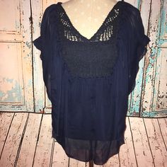 Super Stylish All The Comfort Of A Tank Top Hidden Within This Beauty Of A Batwing Blouse. Measurements Are Of The Tank Underneath For Best Fit..But It Appears That The Fit Is Loose And Oversized. New With Tags. Blue Lace Crochet Top For Summer, Blue Lace Tops For The Beach, Blue Short Sleeve Crochet Top For Summer, Casual Beaded Tops For Beach, Casual Beaded Tops For The Beach, Blue Stretch Crochet Top, Blue Stretch Crochet Top For Summer, Batwing Blouse, Dillard's