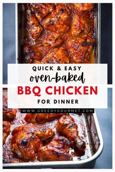 A tray of baked BBQ chicken drumsticks and thighs covered in a rich sauce. Baked Bbq Chicken Recipes, Oven Baked Bbq Chicken, Meat Board, Chicken For Dinner, Bbq Chicken Recipe, Fast Chicken Recipes, Recipe Using Chicken, Baked Bbq Chicken, Chicken Pieces