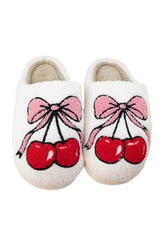 The perfect cozy shoes are these Cherry Bow Slippers for Women in White! Super soft and cozy, these slippers feature a fuzzy lined interior, fun print on top uppers, and a memory foam footbed for extra comfort. These are perfect for the upcoming chilly season and they are perfect for a cozy day at home or a quick errand out and about during the hustle and bustle time of year! Features: Katydid Style: P KDC-SLPR-155-WHT Color: White Slippers Fuzzy lined and outlined Cherry Bow design on the upper Memory foam footbed Rubber outsoles Slip on S/M fits 6-7, M/L fits 8-9, L/XL fits 10-11 Hand wash warm, hang to dry .tg {border-collapse:collapse;border-spacing:0;} .tg td{border-color:black;border-style:solid;border-width:1px;font-family:Arial, sans-serif;font-size:14px; overflow:hidden;padding:10 Bow Slippers, Cozy Shoes, White Slippers, Slippers Shoes, Slippers For Women, Fuzzy Slippers, Slippers Cozy, Bow Design, House Shoes