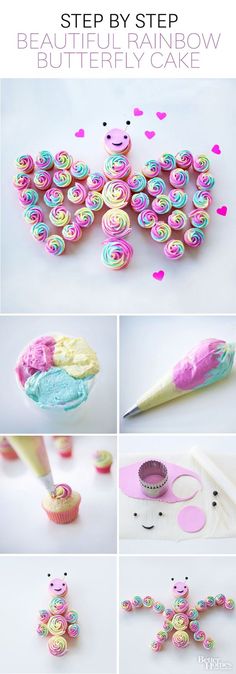 step by step instructions on how to make cupcakes with buttons and icing