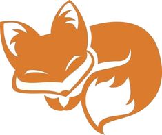 an orange and white image of a fox's head with the tail curled up