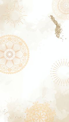 an abstract wallpaper with gold and white designs on it's sides, including the sunbursts