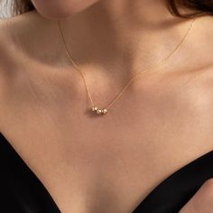 "Three Beads Pendant Necklace in 14K Gold ★ ★ ★Description★ ★ ★ ✓ Material:  14k Real Solid Gold ✓ Available Gold Colors: Yellow Gold, White Gold and Rose Gold ✓ Available Chain Sizes: 14\", 16\", 18\", 20\" ✓ Charm/Pendant Material: Highest Quality Solid Gold ✓ Charm/Pendant Size: Height: 0.20\", Width: 0.60\" ✓ Ready to Ship in 3-4 Business Days ✓ International ★FREE★ Express Shipping 🎁 PERFECT GIFT 🎁 ➤ Suitable for all special occasions: ❤Birthday Gift ❤Anniversary Gift ❤Graduation Gift ❤Br Elegant 14k Yellow Gold Beaded Necklace, Anniversary Jewelry With Round Birthstone Beads, Fine Jewelry Necklaces With Polished Beads, Fine Jewelry Round Polished Beads Necklace, Elegant Yellow Gold Beaded Necklace For Gift, Classic Gold Necklace With Faceted Beads, Everyday 14k Gold Round Beads Necklace, 14k Gold Round Beads Jewelry For Anniversary, Elegant 14k Gold Beaded Necklaces